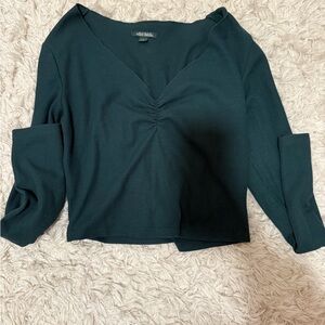 Wild Fable Deep Green V-Neck Ruched Blouse